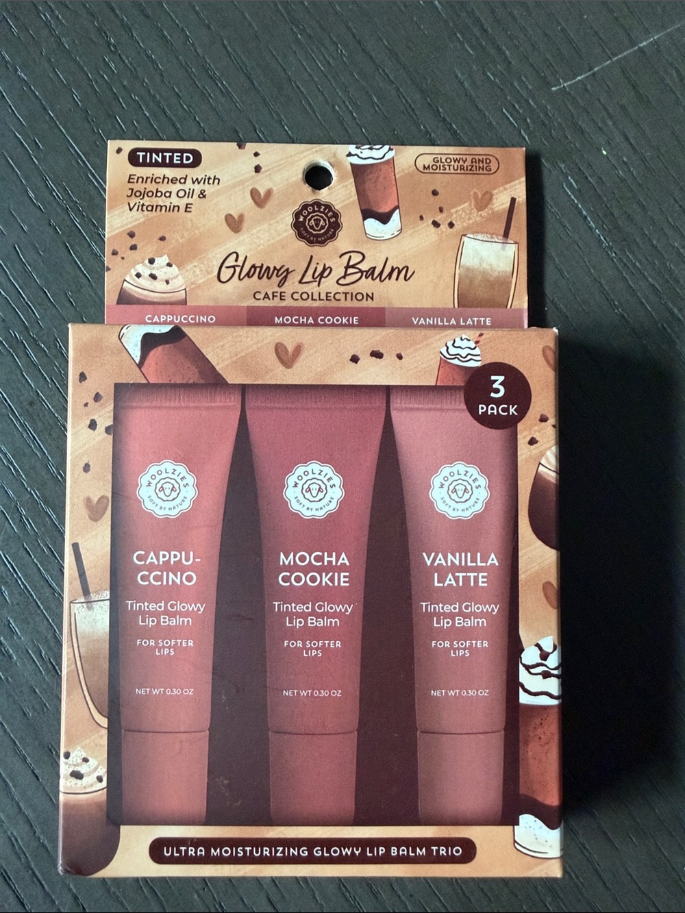 Glowy Lip Balm Trio - Cappuccino, Mocha Cookie, Vanilla Latte (Tinted)